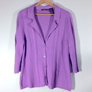 Heather B Lilac Cable Knit Collared V Neck‎ Cardigan Jacket